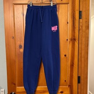 White Fox Boutique Navy Jogger Sweatpants with Pink Logo